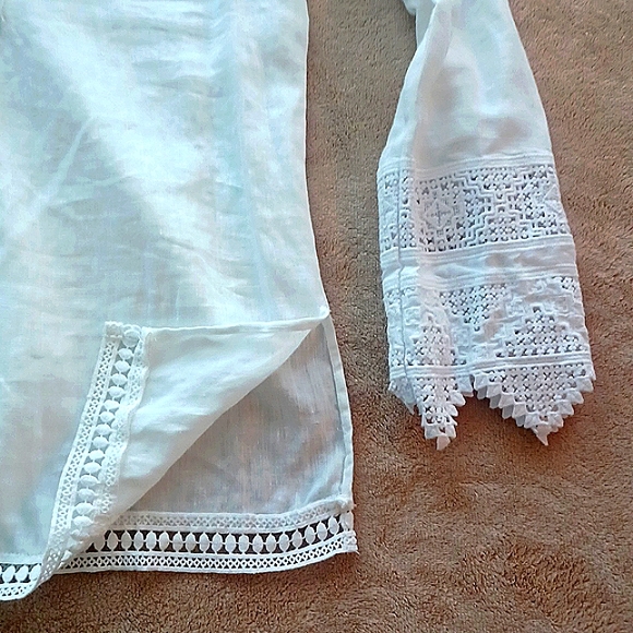 ST TROPEZ LINEN LONGSLEEVE LACE TUNIC NWT SIZE MEDIUM - Picture 9 of 16